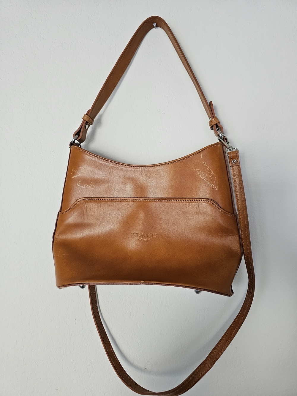 Vera Pelle Cognac Leather Hobo Bag